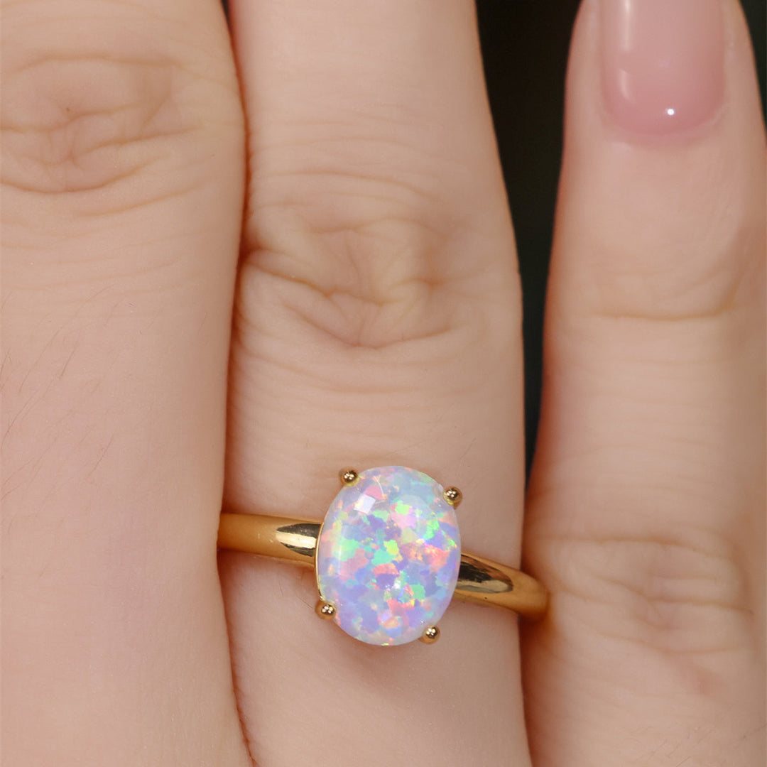 Stylish-Inspired Oval White Opal Ring
