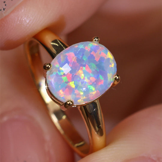 Stylish-Inspired Oval White Opal Ring