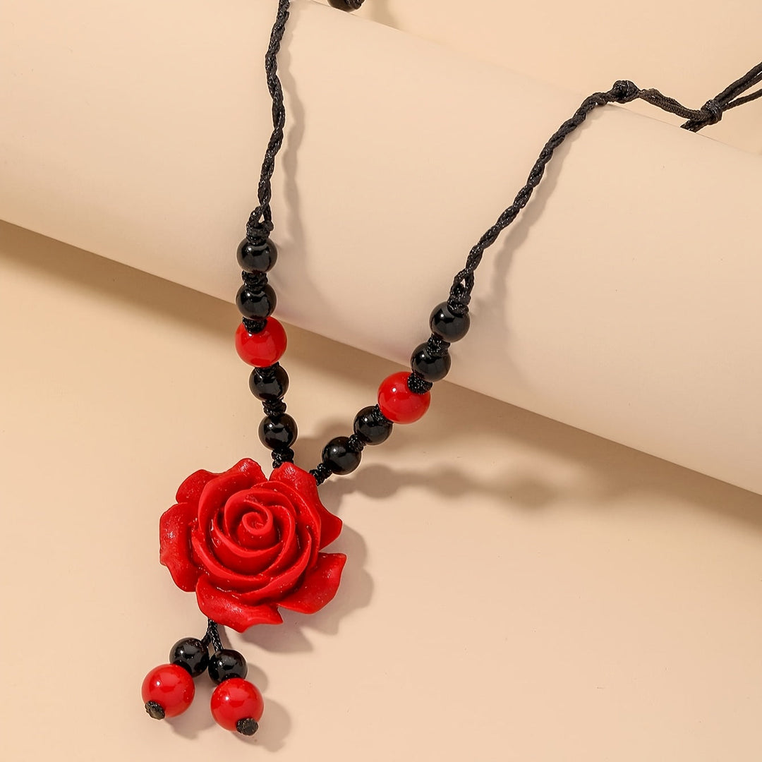 Modern Elegant Resin Rose Flower Pendant Necklace
