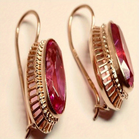 Elegant Oval Red Zirconia Earrings