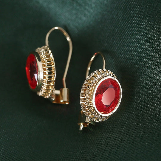 Elegant Oval Red Zirconia Earrings