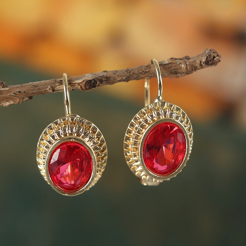 Elegant Oval Red Zirconia Earrings