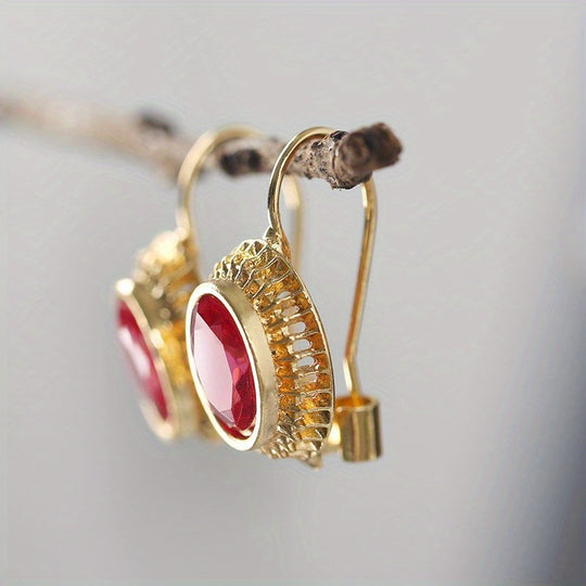 Elegant Oval Red Zirconia Earrings