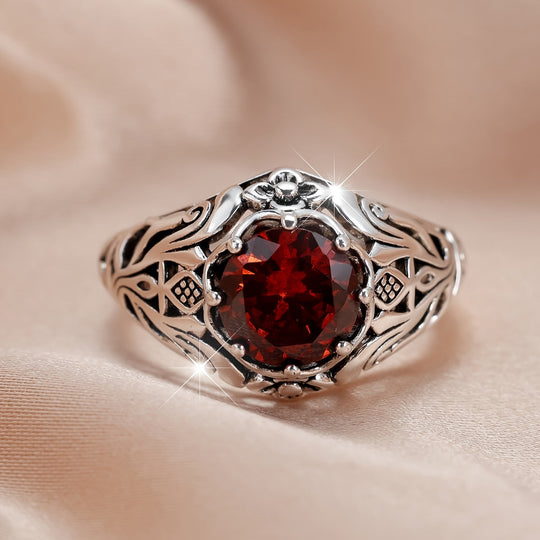 Elegant Modern Style Red Zirconia Ring