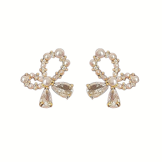French Bow Design Glass Inlaid Earrings