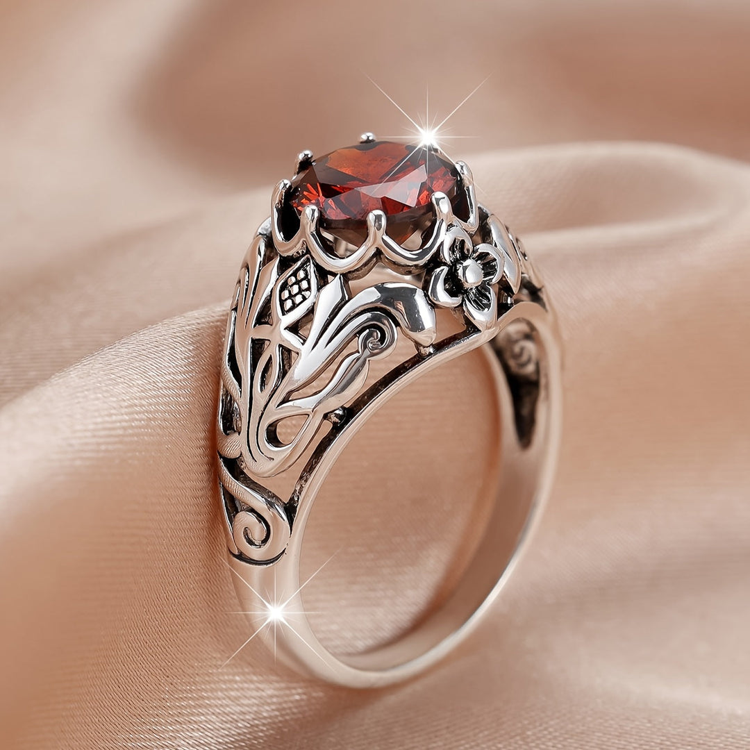 Elegant Modern Style Red Zirconia Ring