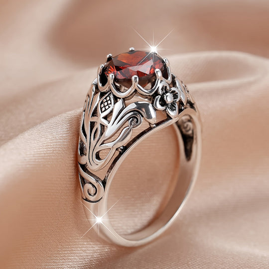Elegant Modern Style Red Zirconia Ring