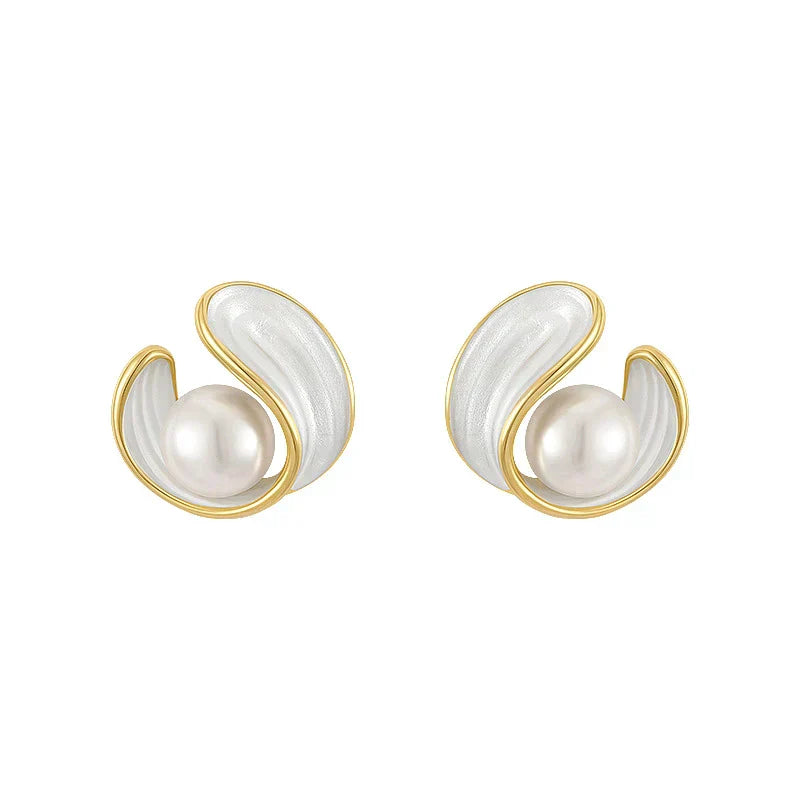 Trendy White Opal Earrings with Pearls in Gold