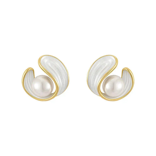Trendy White Opal Earrings with Pearls in Gold