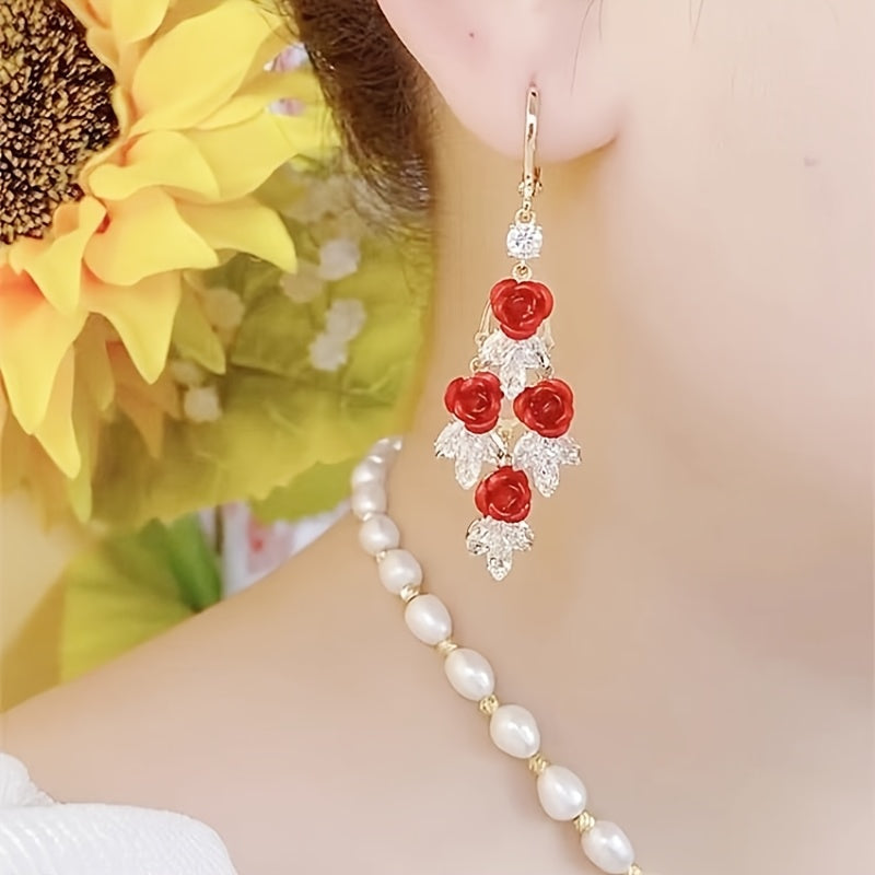 Minimalist  Rose Tassel Drop Earrings