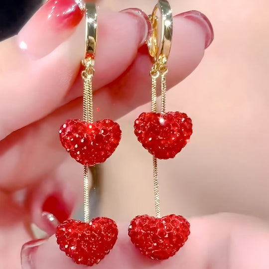 Elegant Red Heart Dangle Earrings