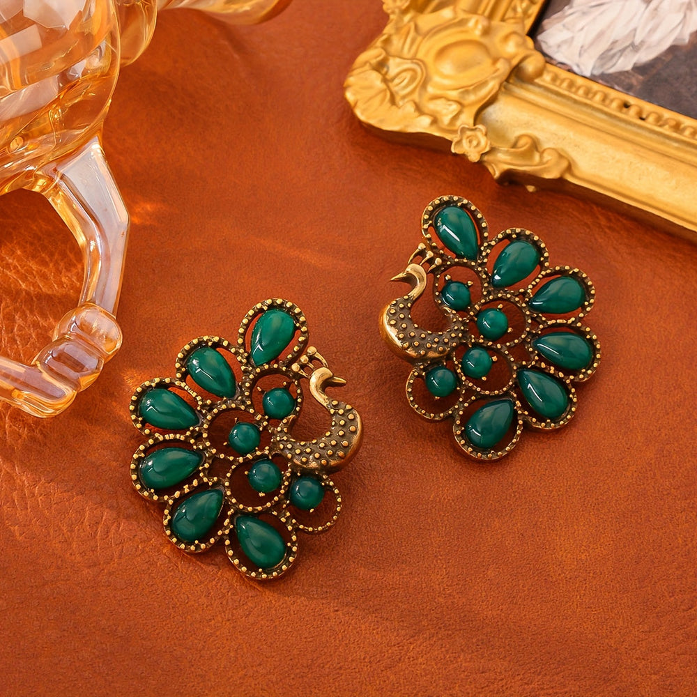 Sleek Elegant Peacock Stud Earrings