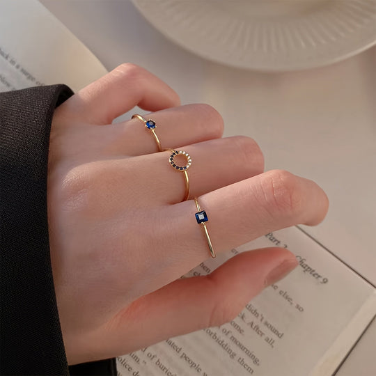 Dainty Blue Gemstone Open Ring Set