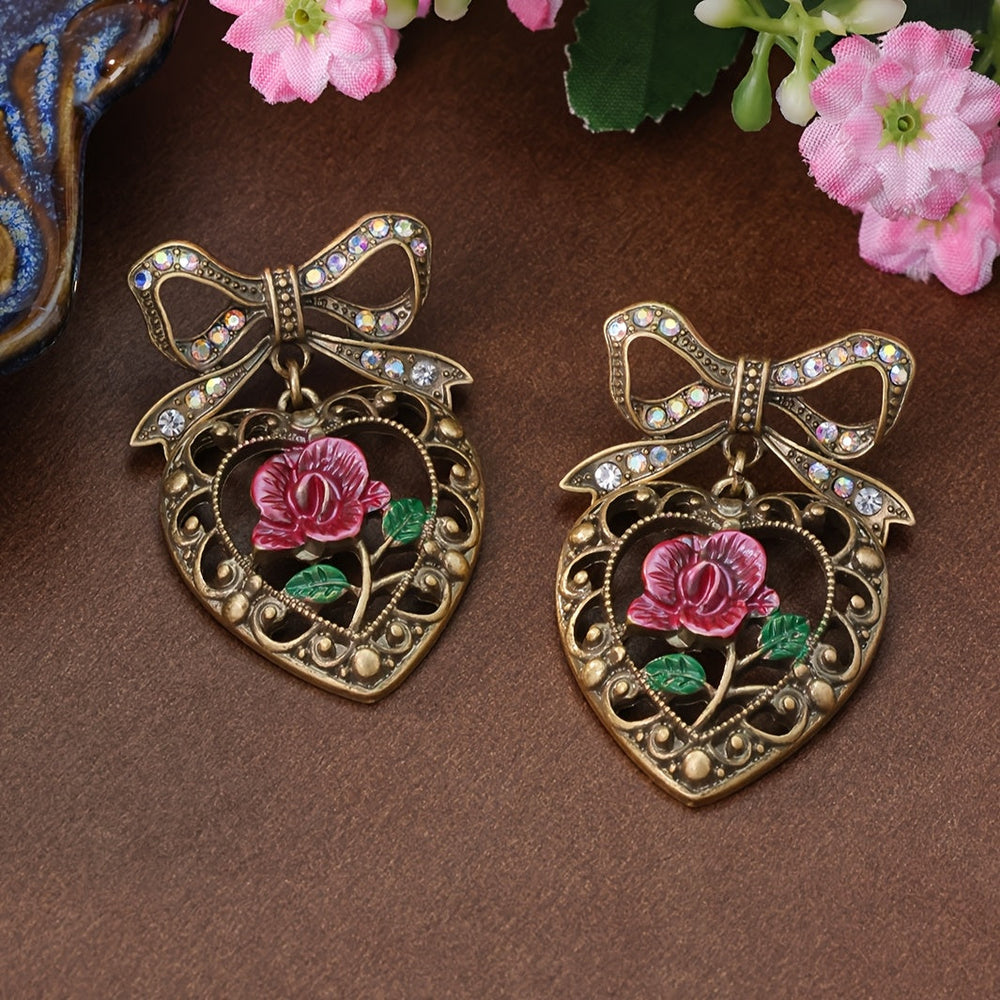 Timeless Heart & Rose Bowknot Earrings
