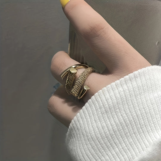 Unique Inlaid  Zirconia Open Ring
