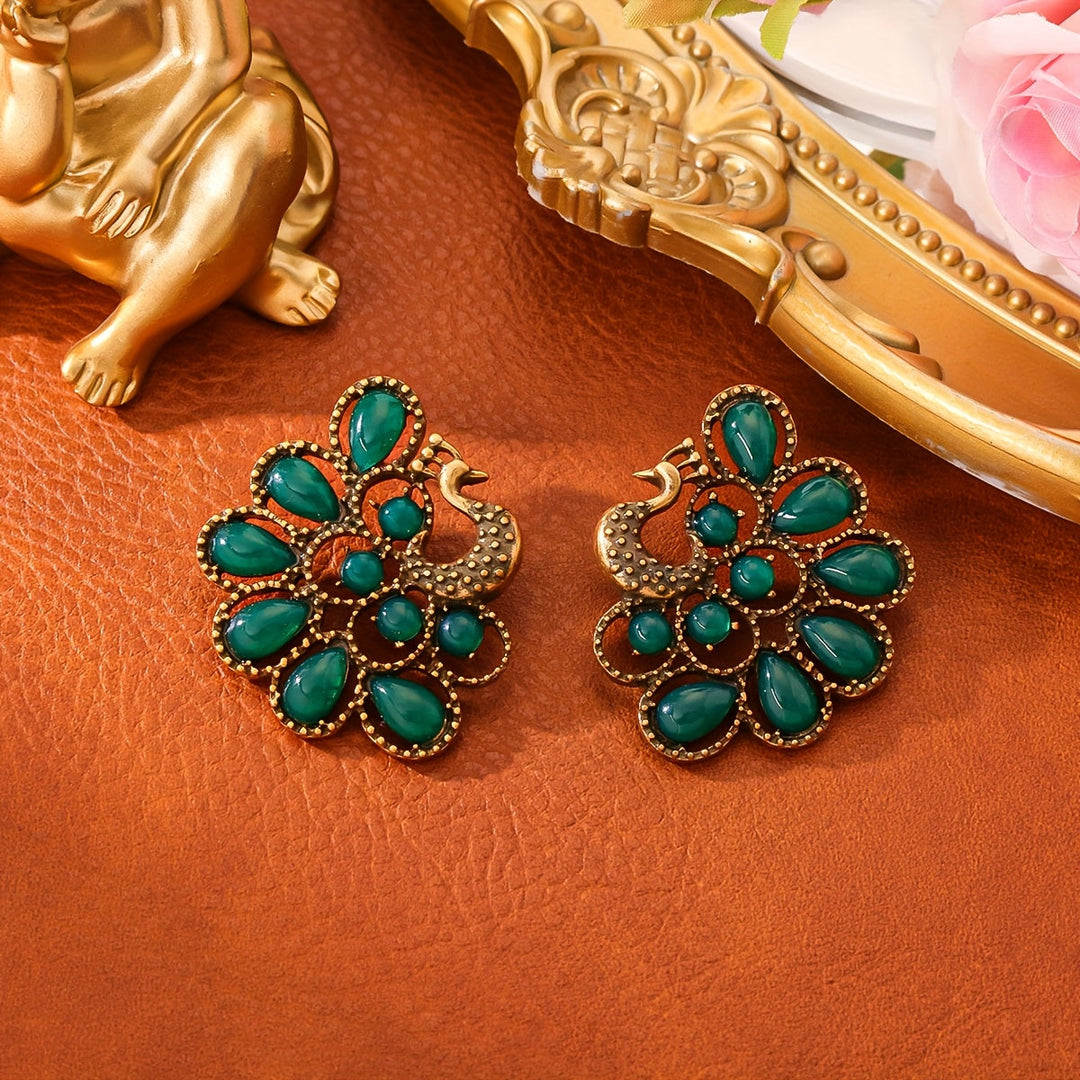Sleek Elegant Peacock Stud Earrings