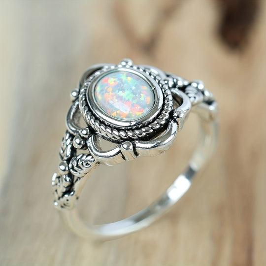 Stylish Silvery Opal Retro Ring