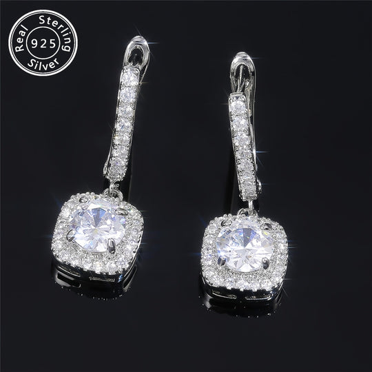 Silver Round Moissanite Earrings