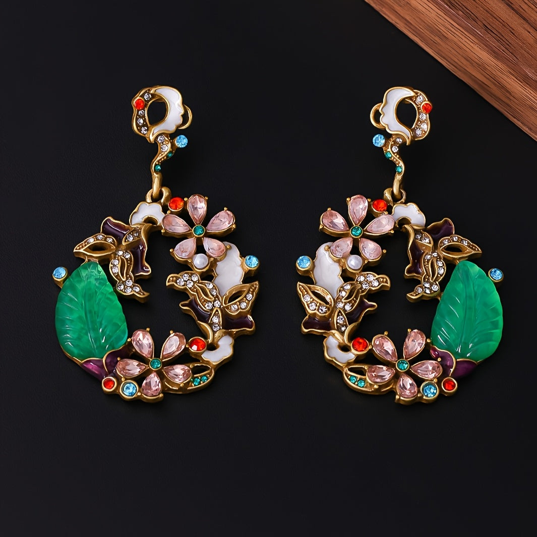 Elegant Stylish Floral Enamel Drop Earrings