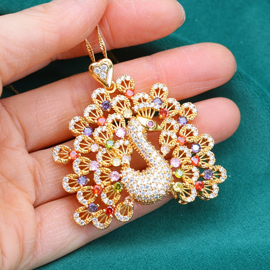 Modern Peacock-Inspired PeaRooster Pendant Necklace