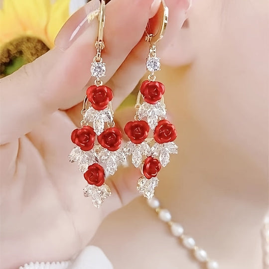 Minimalist  Rose Tassel Drop Earrings