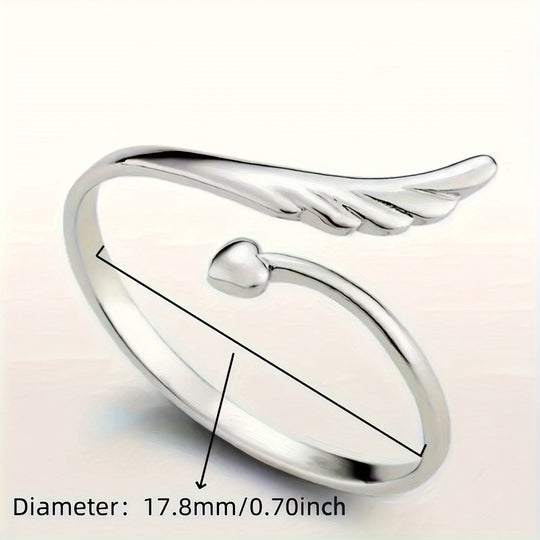 Simple Heart & Wing Open Ring