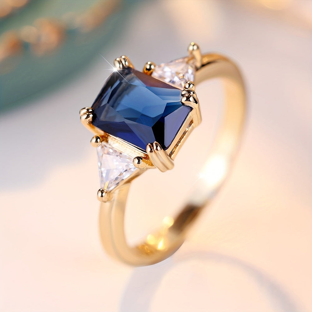 Classic Blue Square Zirconia Ring
