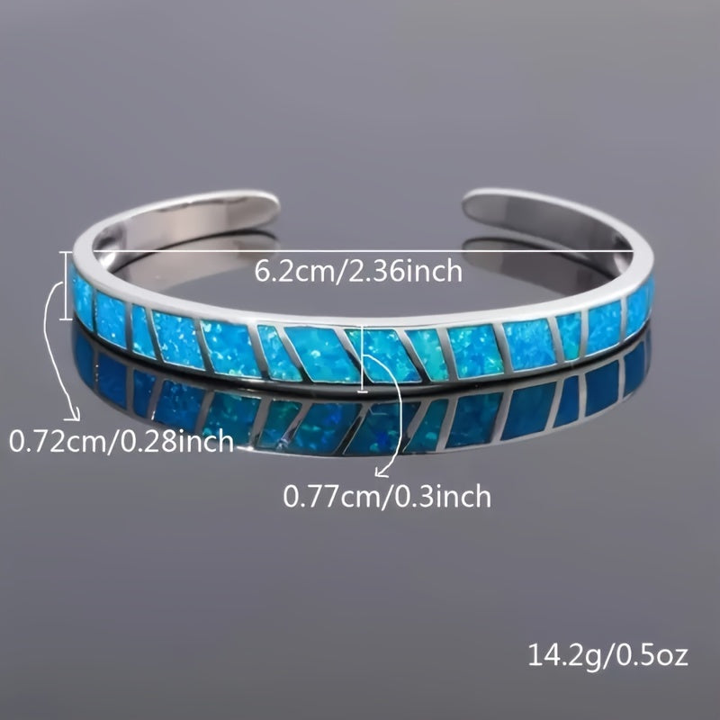 Geometric Opal Open Bangle Bracelet