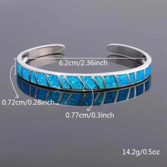 Geometric Opal Open Bangle Bracelet