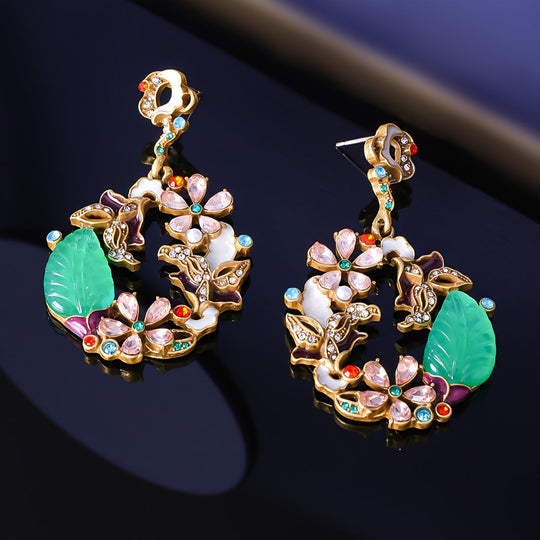 Elegant Stylish Floral Enamel Drop Earrings