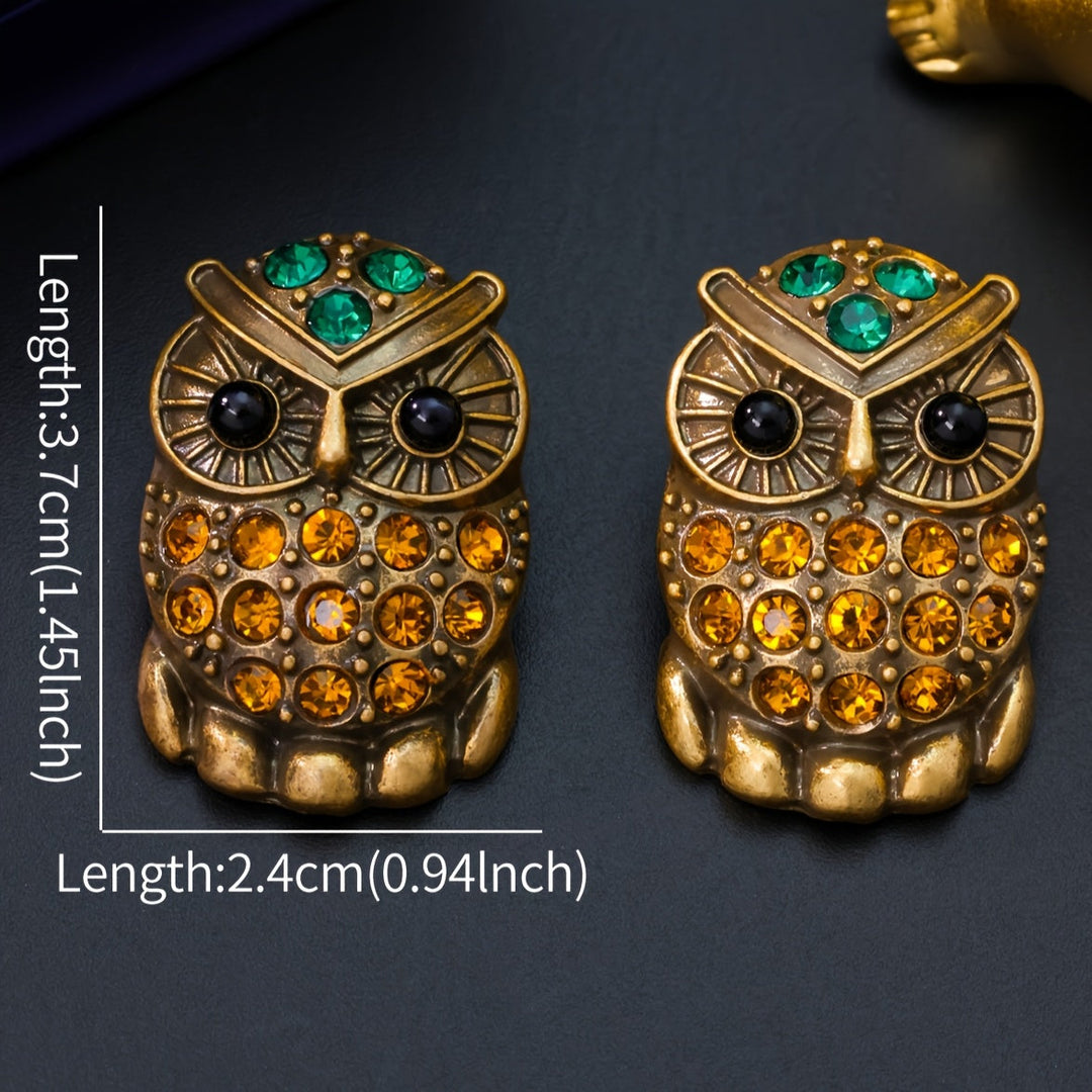 Elegant Owl Earrings with Sparkling Rhinestones