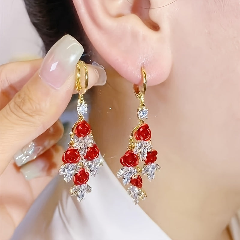 Minimalist  Rose Tassel Drop Earrings