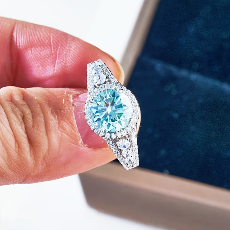 Elegant Blue Moissanite Ring