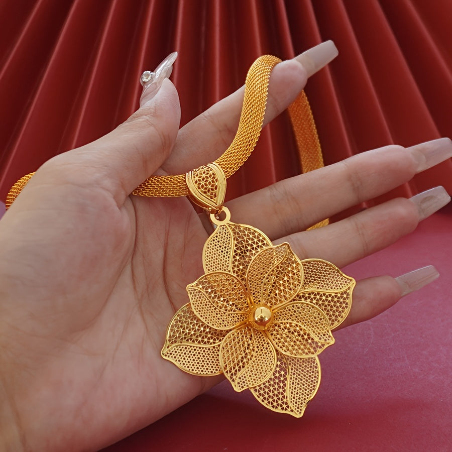 Elegant Flower Pendant Necklace & Earrings Set