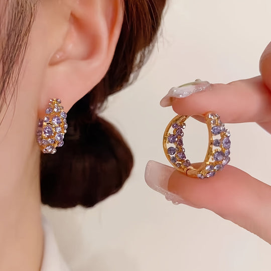 Chic Purple Sparkle Hoop Earrings
