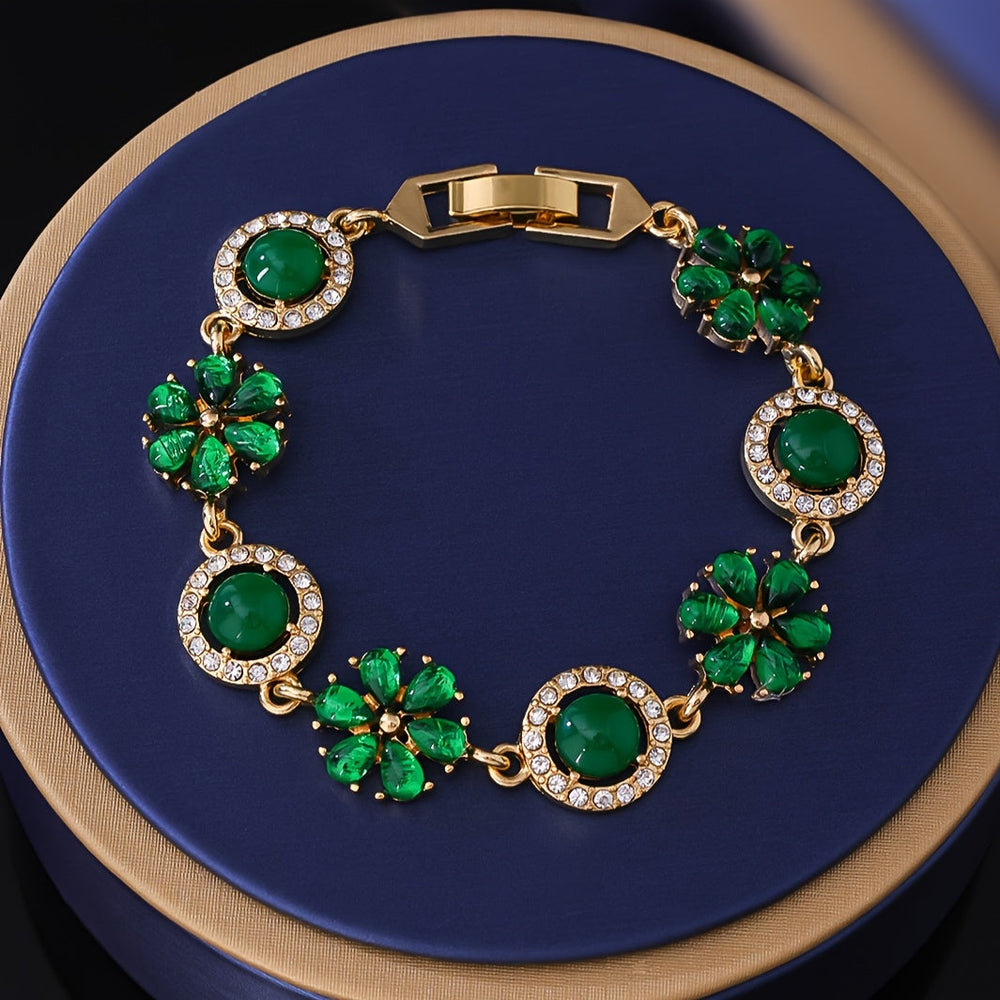 Trendy Floral Green Stone Bracelet