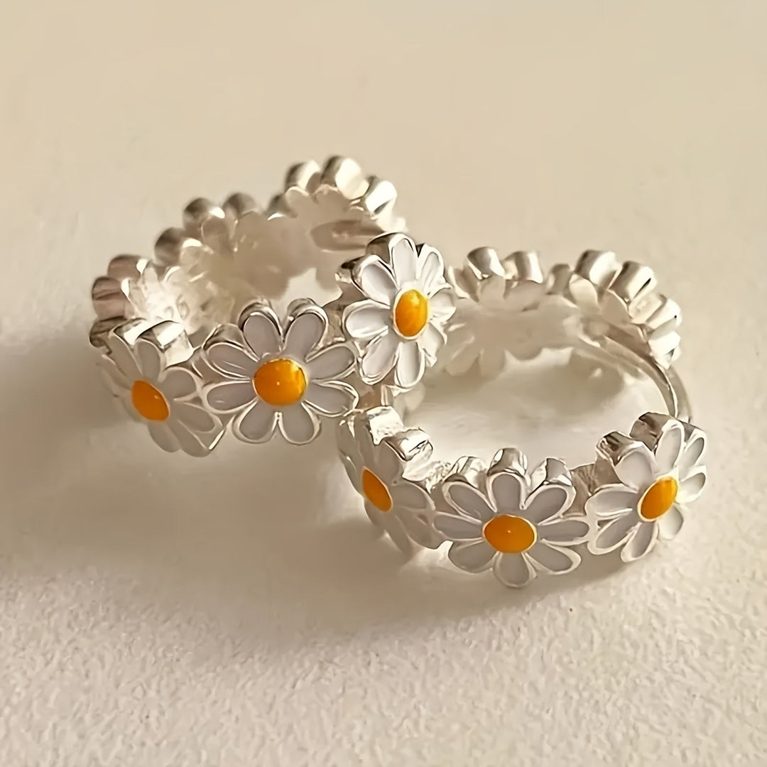Elegant Daisy Flower Hoop Earrings
