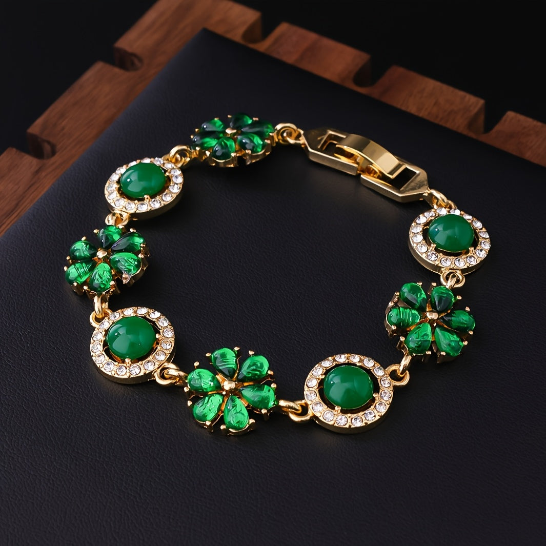 Trendy Floral Green Stone Bracelet