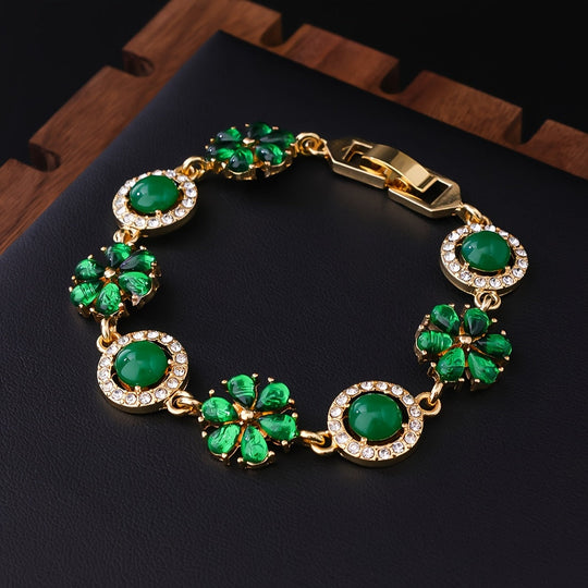 Trendy Floral Green Stone Bracelet