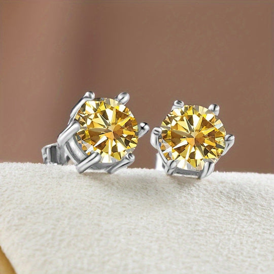 Sparkling Yellow Moissanite Stud Earrings