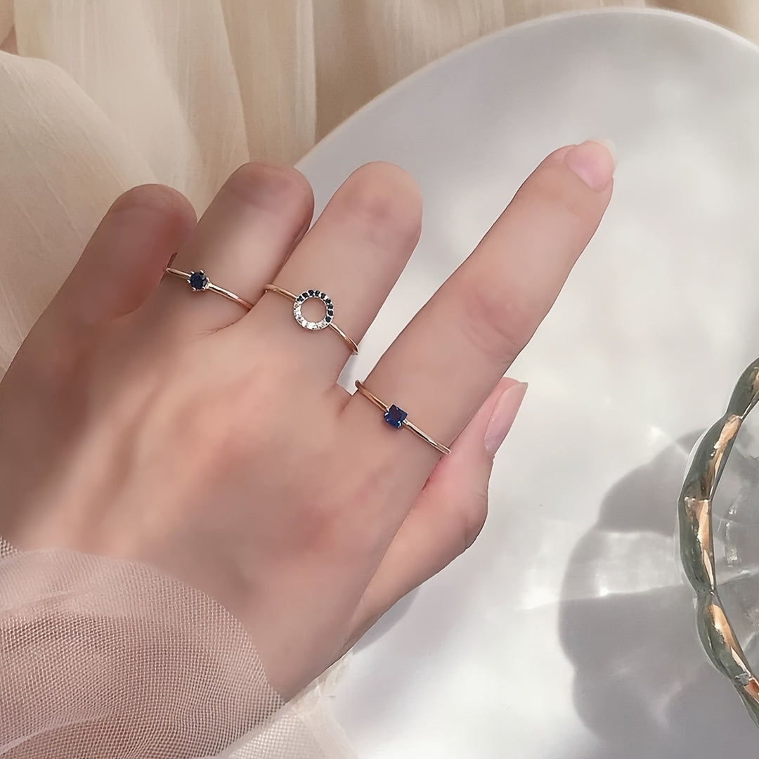 Dainty Blue Gemstone Open Ring Set