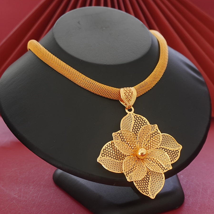Elegant Flower Pendant Necklace & Earrings Set