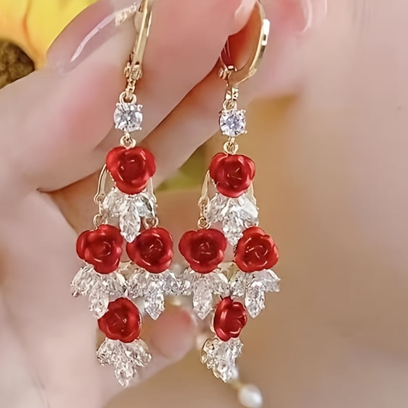 Minimalist  Rose Tassel Drop Earrings