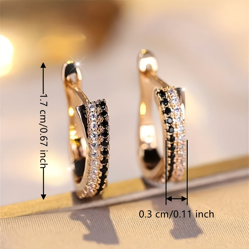 Golden Modern Hoop Earrings with Zirconia