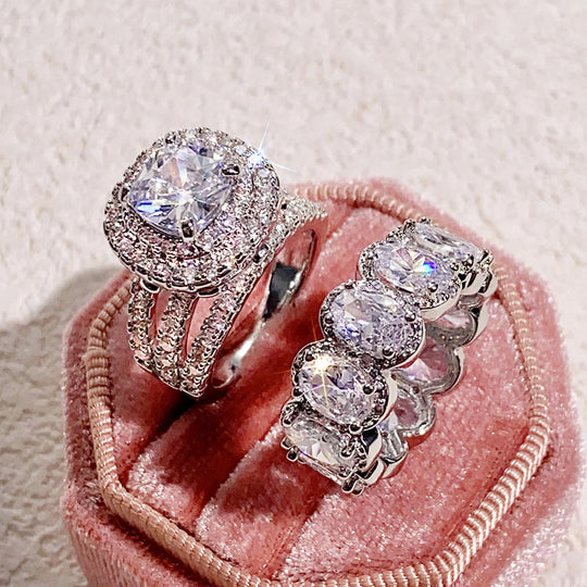 2pcs Trendy Zirconia Wedding Band Set