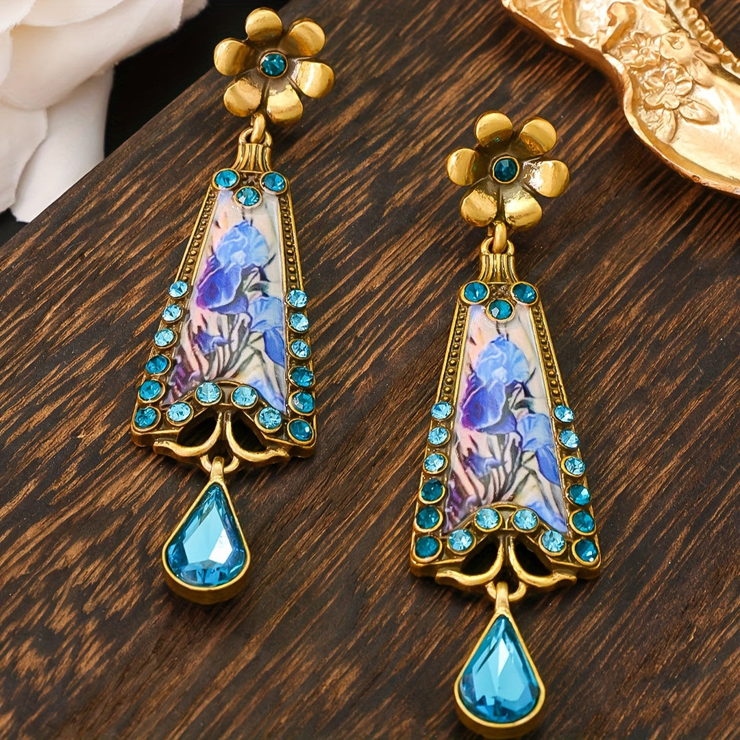 Classic Enamel Earrings with Blue Gemstones
