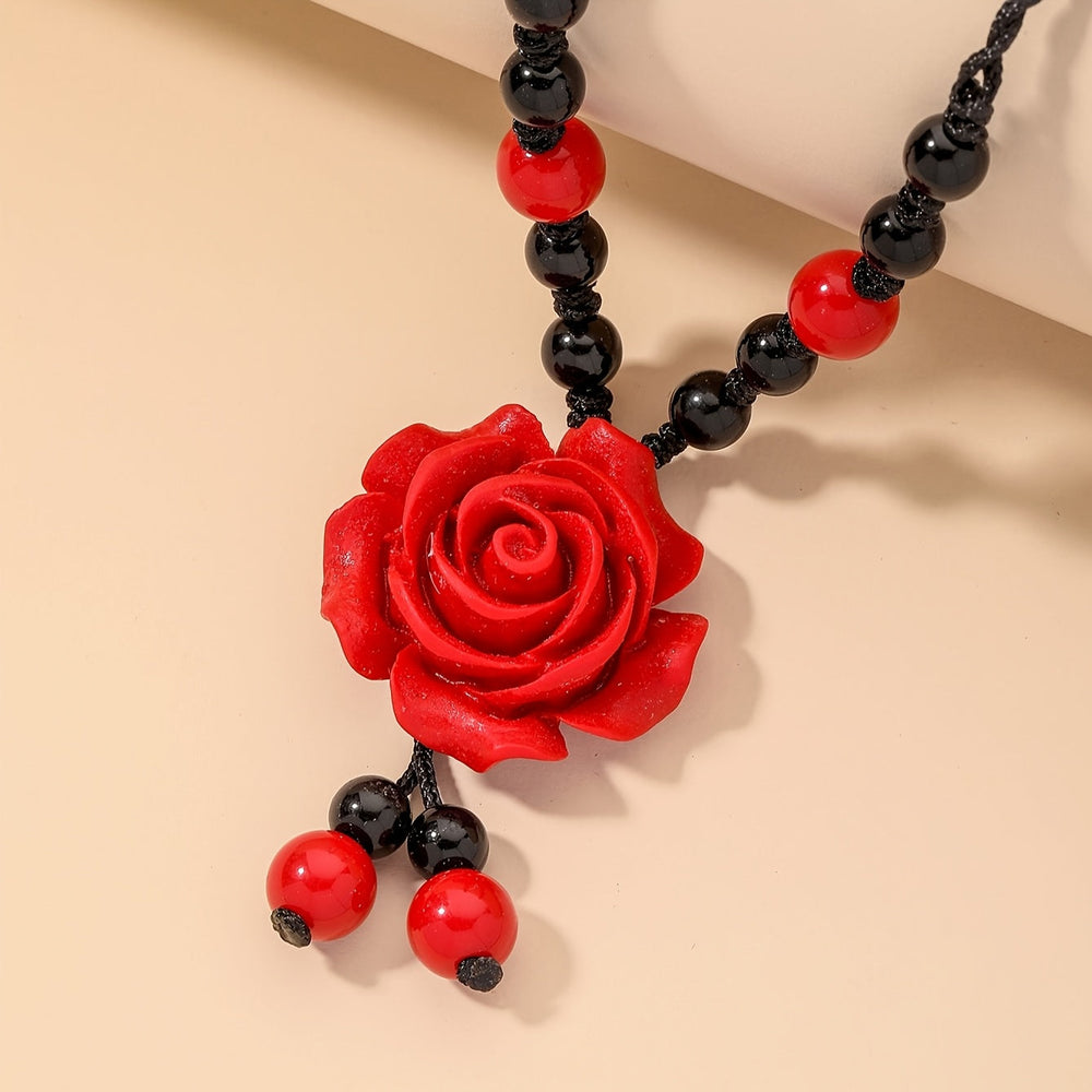 Modern Elegant Resin Rose Flower Pendant Necklace