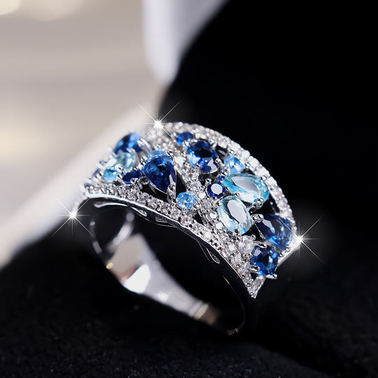 Trendy Blue Gemstone Promise Ring