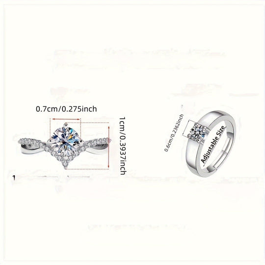 Elegant 2 Pieces Adjustable Zirconia Ring Set