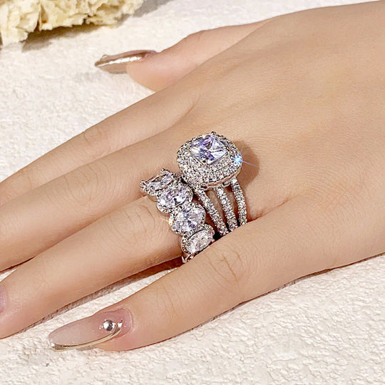 2pcs Trendy Zirconia Wedding Band Set